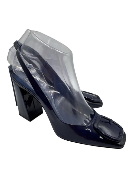 Santoni Shoe Size 37.5 Navy Blue Patent Leather Square Toe Slingback Pumps Navy Blue / 37.5