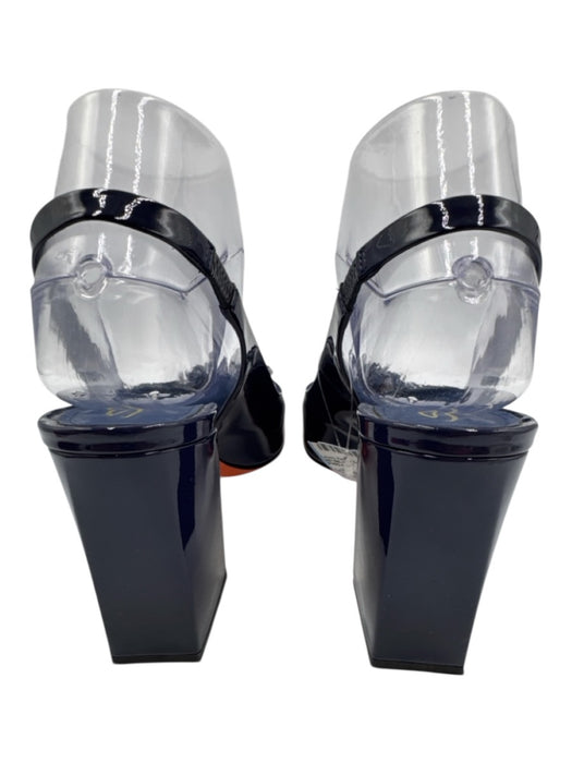 Santoni Shoe Size 37.5 Navy Blue Patent Leather Square Toe Slingback Pumps Navy Blue / 37.5