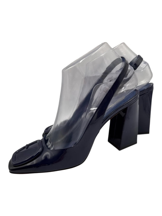 Santoni Shoe Size 37.5 Navy Blue Patent Leather Square Toe Slingback Pumps Navy Blue / 37.5