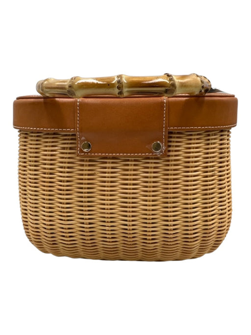 J. McLaughlin Beige & Brown Straw goldtone hardware Bamboo Handle Wicker Bag Beige & Brown