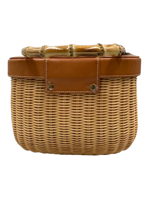 J. McLaughlin Beige & Brown Straw goldtone hardware Bamboo Handle Wicker Bag Beige & Brown
