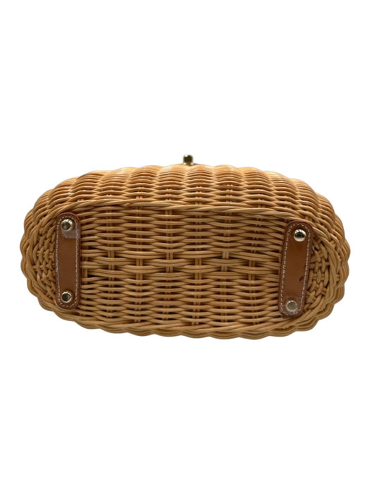 J. McLaughlin Beige & Brown Straw goldtone hardware Bamboo Handle Wicker Bag Beige & Brown
