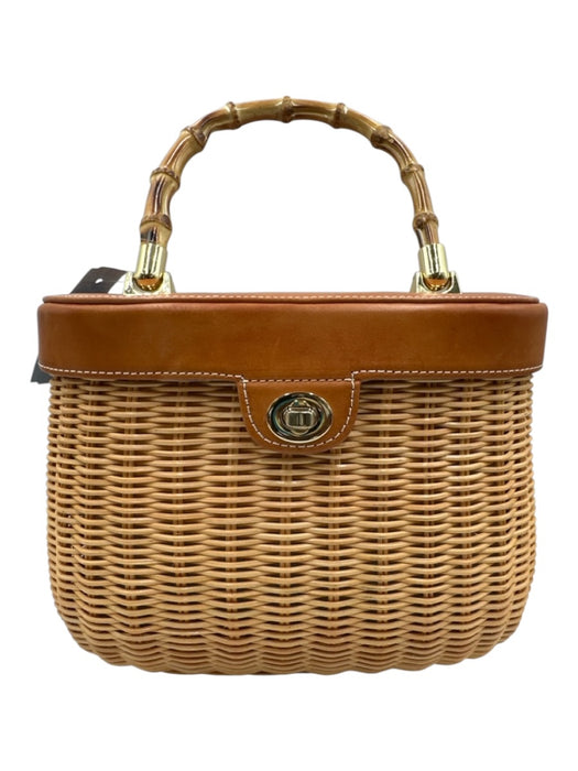 J. McLaughlin Beige & Brown Straw goldtone hardware Bamboo Handle Wicker Bag Beige & Brown