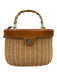 J. McLaughlin Beige & Brown Straw goldtone hardware Bamboo Handle Wicker Bag Beige & Brown