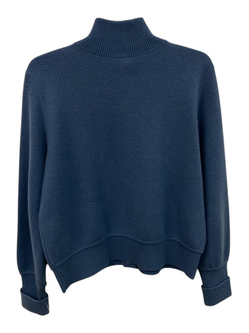 Akris Size 12 Blue Cashmere Snaps Front Pockets Long Sleeve Cardigan Blue / 12