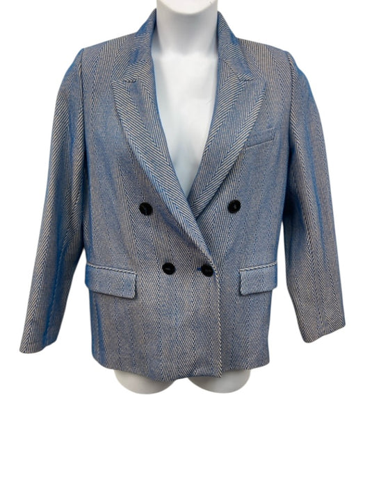 Forte Forte Size M / 2 Blue Print Cotton Blend Herringbone Double Breast Jacket Blue Print / M / 2