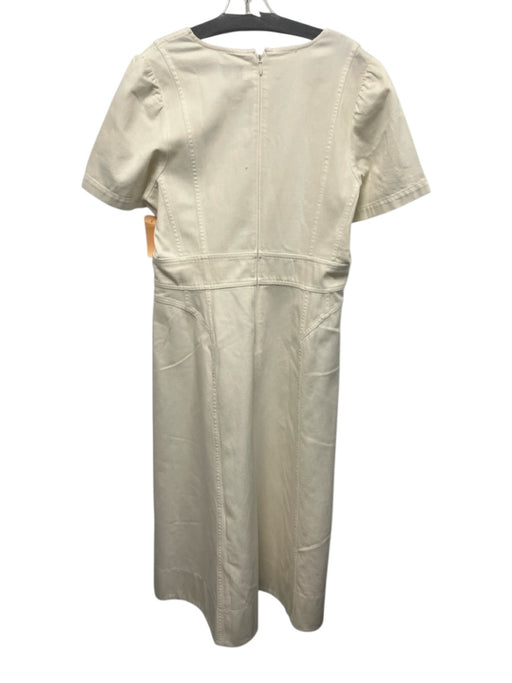 Tanya Taylor Size 14 Ivory White Cotton Denim Paneled Back Zip Maxi Dress Ivory White / 14