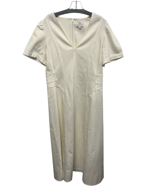Tanya Taylor Size 14 Ivory White Cotton Denim Paneled Back Zip Maxi Dress Ivory White / 14