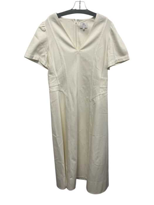 Tanya Taylor Size 14 Ivory White Cotton Denim Paneled Back Zip Maxi Dress Ivory White / 14