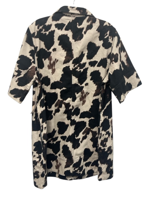 Anthropologie Size 10 Tan, Black, Brown Denim Cow Print Front Pockets Dress Tan, Black, Brown / 10