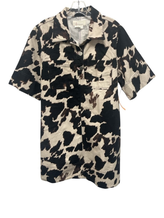 Anthropologie Size 10 Tan, Black, Brown Denim Cow Print Front Pockets Dress Tan, Black, Brown / 10
