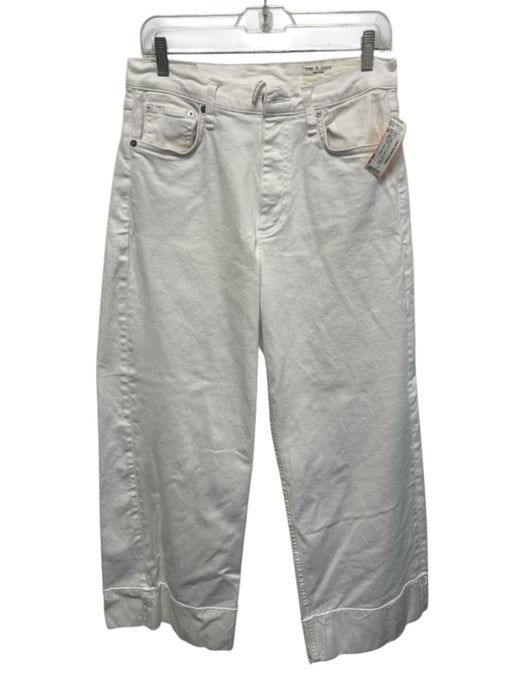 Rag & Bone Size 29 White Cotton Denim High Rise Wide Leg Jeans White / 29