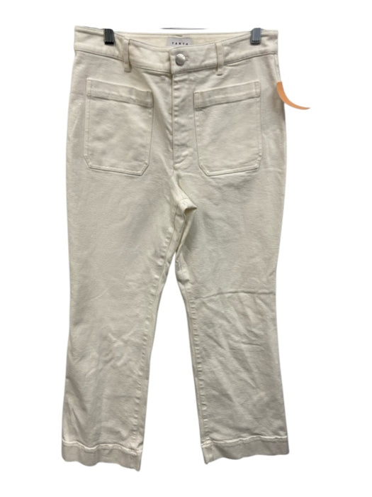 Tanya Taylor Size 8 White Cotton Denim Front Pocket High Rise Straight Jeans White / 8