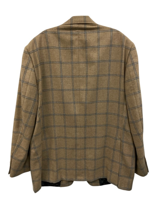 Hickey Freeman Tan & Gray Print Cashmere Plaid 2 Button Men's Blazer Tan & Gray Print / Est L