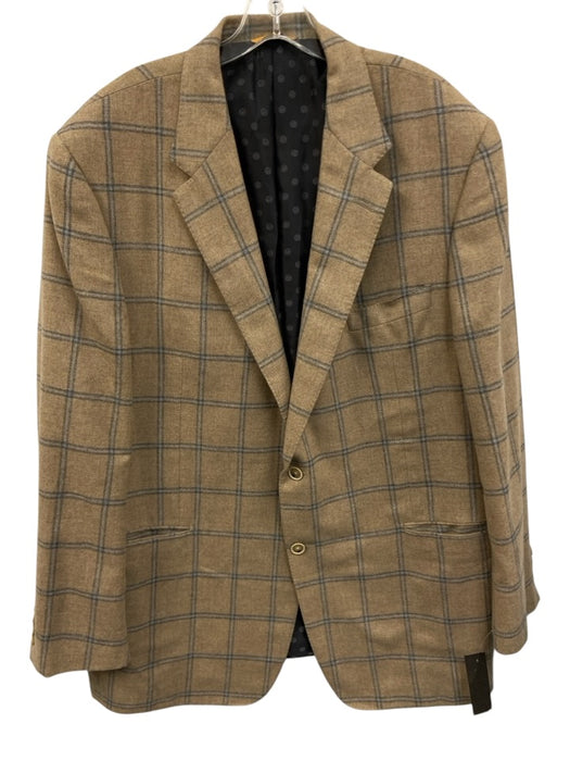 Hickey Freeman Tan & Gray Print Cashmere Plaid 2 Button Men's Blazer Tan & Gray Print / Est L