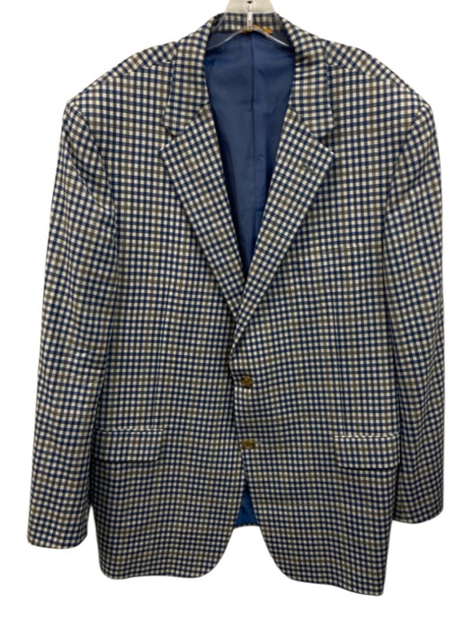 Hickey Freeman Blue & White Plaid 2 Button Men's Blazer Blue & White / Est L