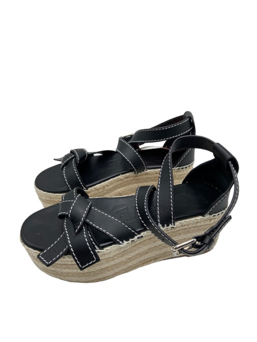 Loewe Shoe Size 37 Black & Beige Leather & Jute Contrast Stitch Platform Sandals Black & Beige / 37