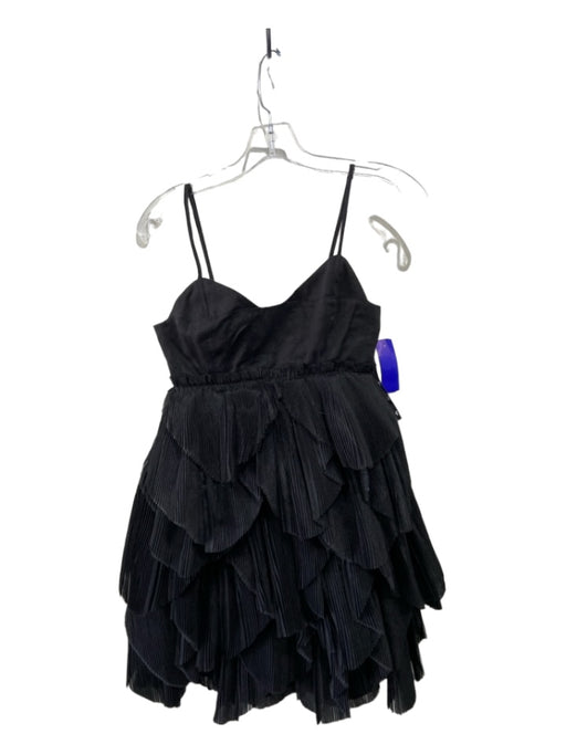 Aje. Size 0 Black Linen Blend layered Pleated Spaghetti Strap Mini Dress Black / 0