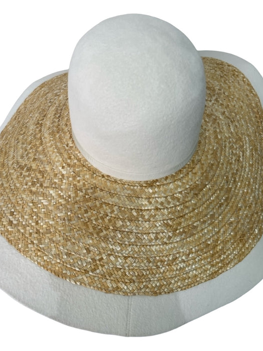 Gucci Beige & White Straw & Wood Wide Brim Woven Straw Sun Hat Hat Beige & White / L