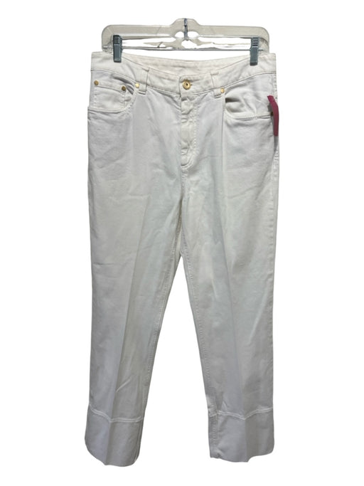 Brunello Cucinelli Size 8 White Cotton Denim Mid Rise Kick Flare Jeans White / 8