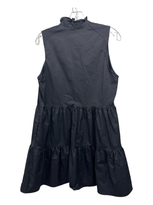 Amanda Uprichard Size L Black Cotton & Polyester V Neck Tiered Knee Length Dress Black / L