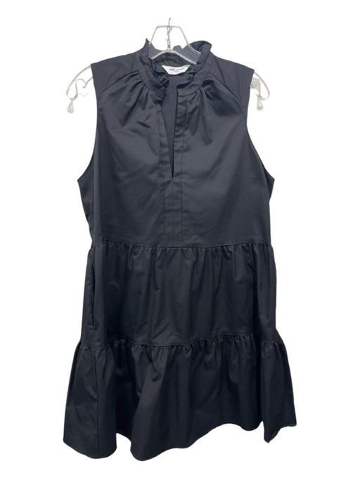 Amanda Uprichard Size L Black Cotton & Polyester V Neck Tiered Knee Length Dress Black / L