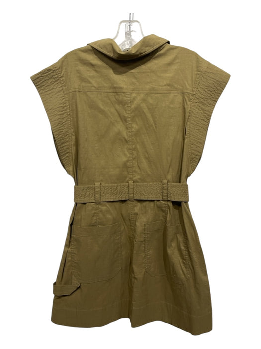 A.L.C. Size 10 Khaki Green Cotton & Nylon Button Down Belted Cap Sleeve Dress Khaki Green / 10