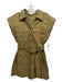 A.L.C. Size 10 Khaki Green Cotton & Nylon Button Down Belted Cap Sleeve Dress Khaki Green / 10