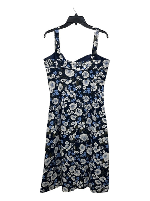 Veronica Beard Size 12 Navy Blue, White, Green Linen & Viscose Floral Midi Dress Navy Blue, White, Green / 12