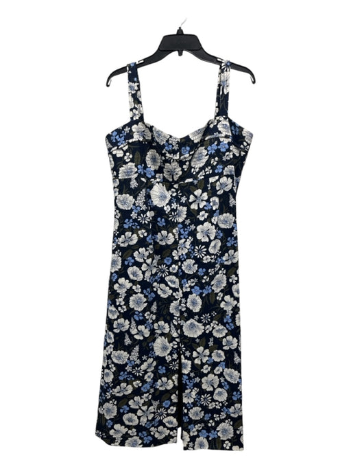 Veronica Beard Size 12 Navy Blue, White, Green Linen & Viscose Floral Midi Dress Navy Blue, White, Green / 12