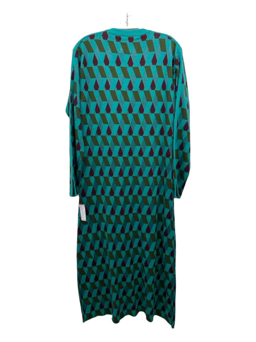 La Double J Size M Teal & Burgundy Cotton & Viscose Blend Knit Crew Neck Dress Teal & Burgundy / M