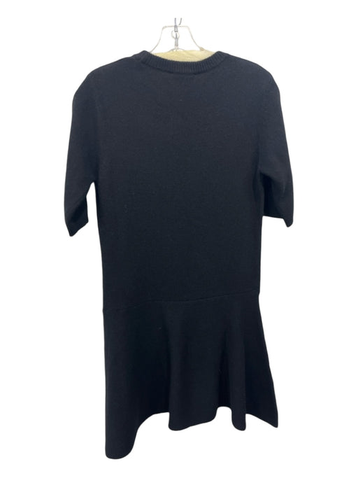 Ganni Size S Black Wool Crew Neck Knit Logo Half Sleeve Dress Black / S