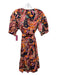 A.L.C. Size 6 Orange, Red, Pink Cotton Half Sleeve V Neck Abstract Dress Orange, Red, Pink / 6