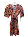 A.L.C. Size 6 Orange, Red, Pink Cotton Half Sleeve V Neck Abstract Dress Orange, Red, Pink / 6