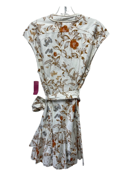 Christy Lynn Size M Cream & Brown Cotton Floral Button Down Rope Trim Sash Dress Cream & Brown / M