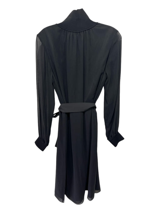 Lafayette 148 Size M Black Silk Turtle Neck Sash Long Sleeve Midi Dress Black / M