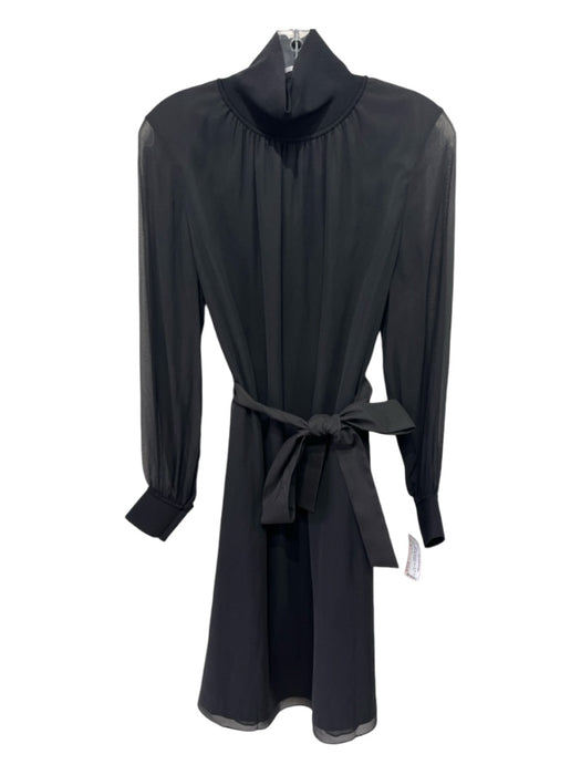 Lafayette 148 Size M Black Silk Turtle Neck Sash Long Sleeve Midi Dress Black / M