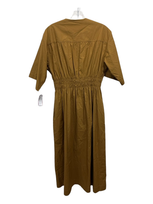 Momoni Size 46/XL Mustard Brown Cotton V Neck Half Sleeve Midi Dress Mustard Brown / 46/XL