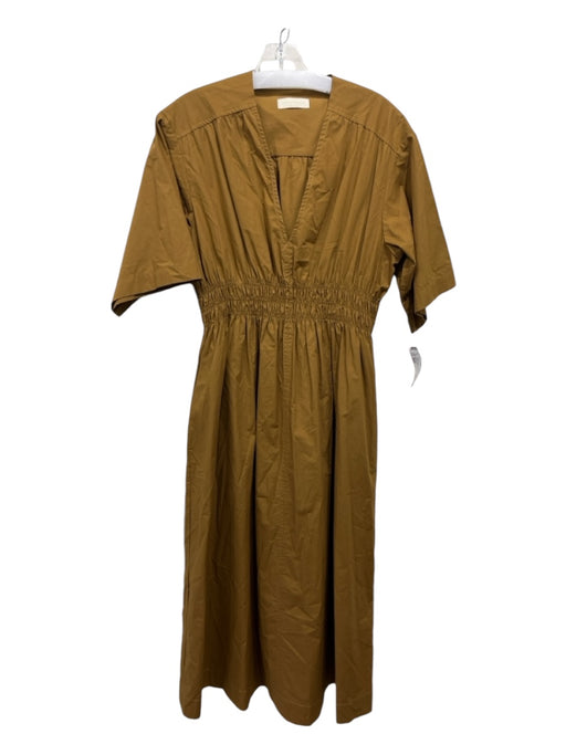 Momoni Size 46/XL Mustard Brown Cotton V Neck Half Sleeve Midi Dress Mustard Brown / 46/XL