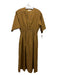 Momoni Size 46/XL Mustard Brown Cotton V Neck Half Sleeve Midi Dress Mustard Brown / 46/XL