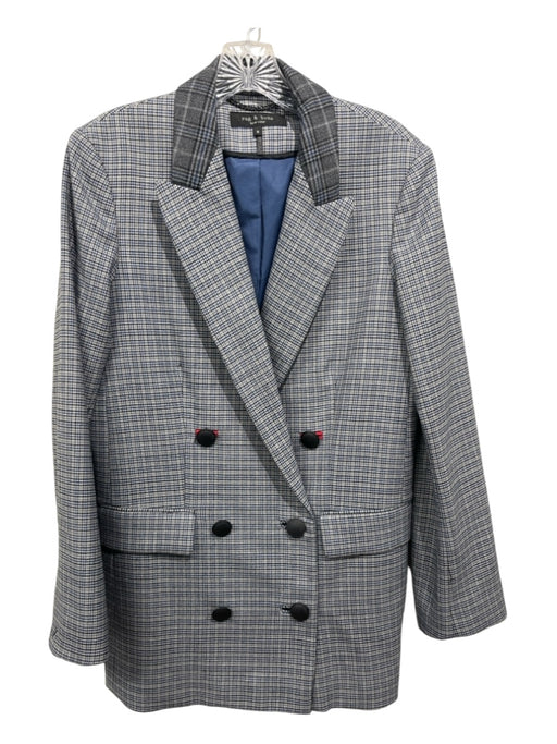 Rag & Bone Size 8 Gray & Blue Wool & Polyester Plaid Double Breast Blazer Jacket Gray & Blue / 8