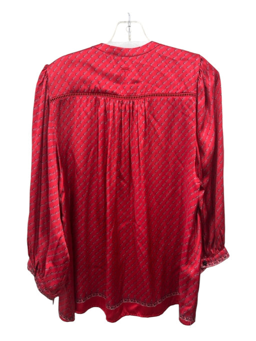 Tyler Boe Size M Red Print Silk Long Sleeve Button Top Red Print / M