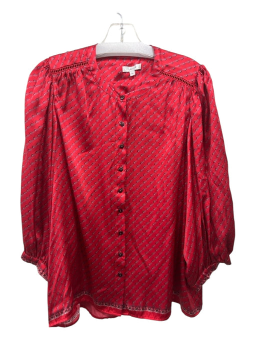 Tyler Boe Size M Red Print Silk Long Sleeve Button Top Red Print / M