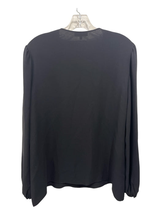 Lafayette 148 Size M Black Silk Front Keyhole Long Puff Sleeve Top Black / M