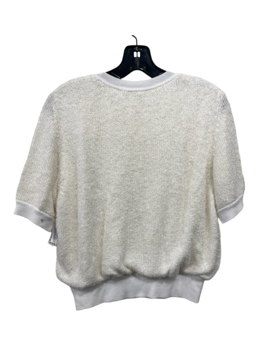 Akris Size M Ivory White Silk & Cashmere Fuzzy Knit Crew Neck Short Sleeve Top Ivory White / M