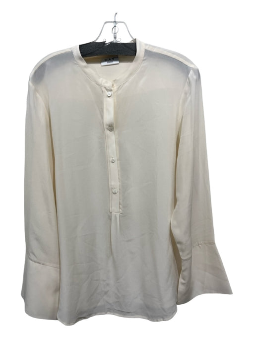 DAY Birger et Mikkelsen Size 40/M Cream Silk Half Button Long Sleeve Blouse Top Cream / 40/M