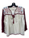 Carolina K Size S Cream & Burgundy Print Cotton Embroidered Tie Front Top Cream & Burgundy Print / S