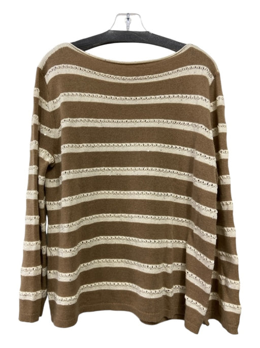 Lafayette 148 Size M Brown & Cream Cotton & Cashmere Blend Seqiun Stripe Sweater Brown & Cream / M