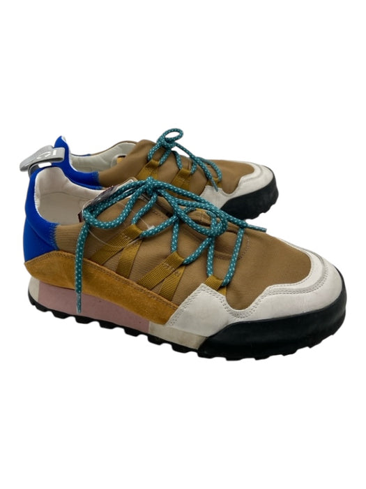 Closed Shoe Size 37 Brown, Blue, Pink Canvas & Leather Laces Sneakers Brown, Blue, Pink / 37