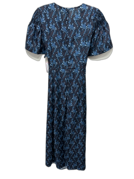 Hill House Size L Dark Blue Polyester Floral Paisley Short Flutter Sleeve Dress Dark Blue / L